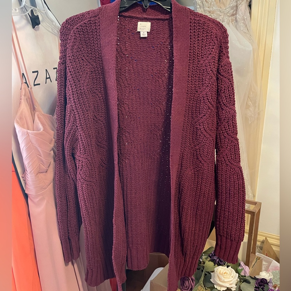 Women's Burgundy Chenille Cardigan Sweater